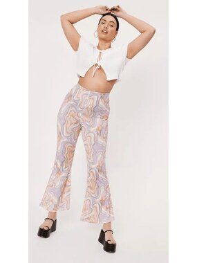 nwt NASTY GAL Marble-Print High-Waisted Pull-On Flare Pants - Plus Size 18